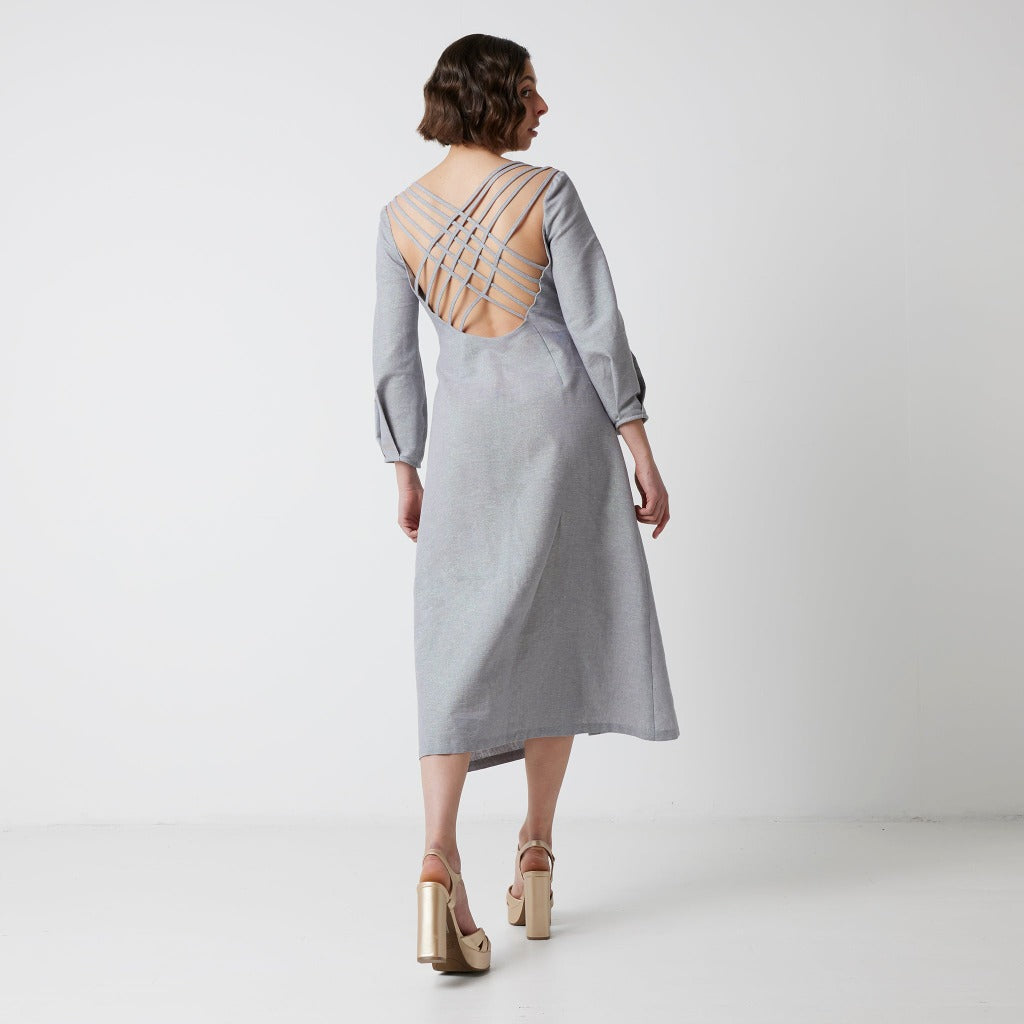 Leighton Petite Dress (Platinum) in Linen/Cotton